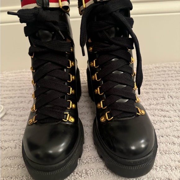 Gucci Sylvia Web combat boots - women size 37 (7 U.S.) - Picture 1 of 7